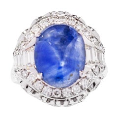 10.09 Ct's Unheat Ceylon Star Sapphire Cocktail Ring with Diamonds