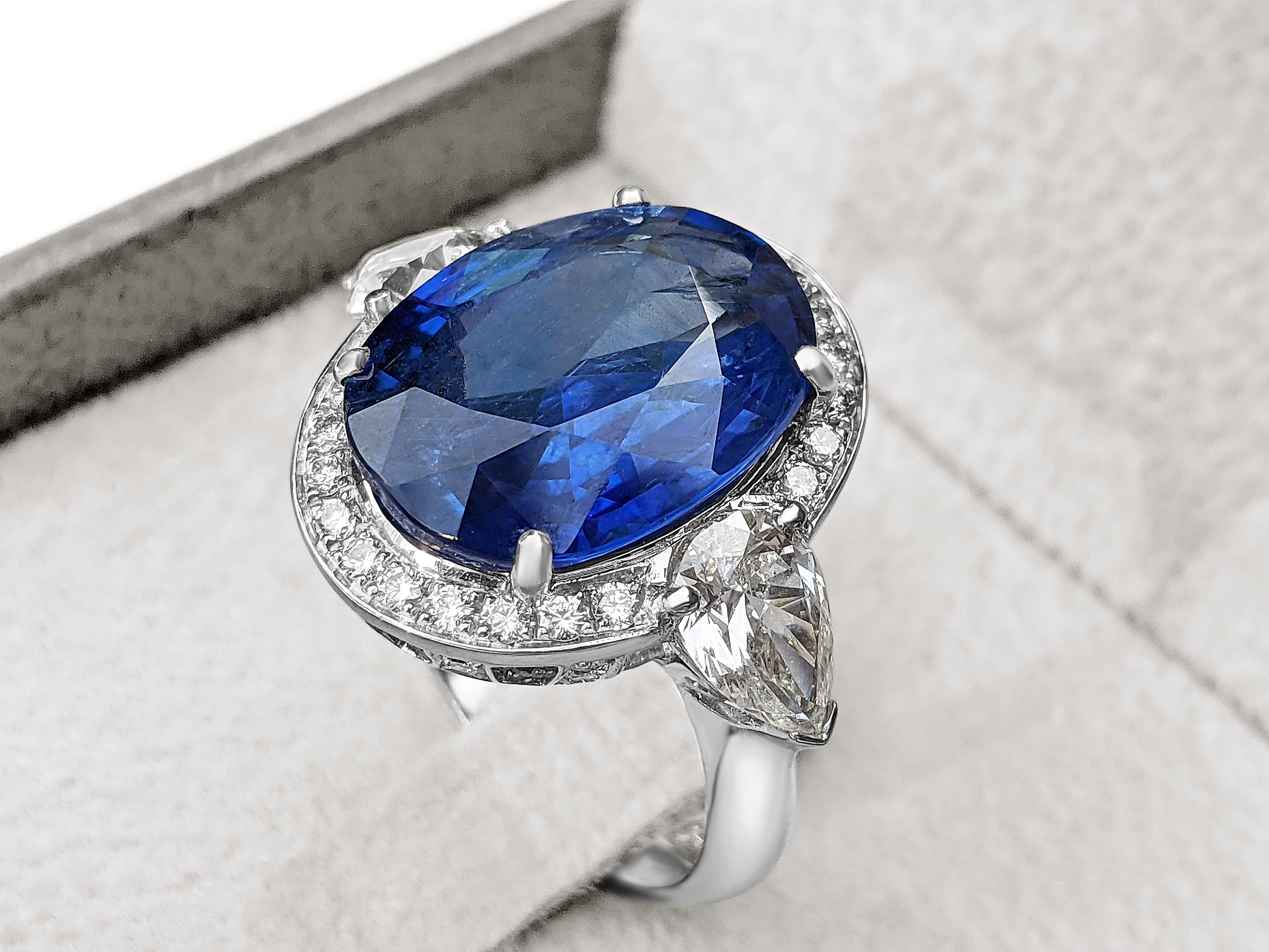 10.09Ct No Heat Burma Sapphire and Pear Diamonds Ring, 18 Kt. White Gold Ring 6