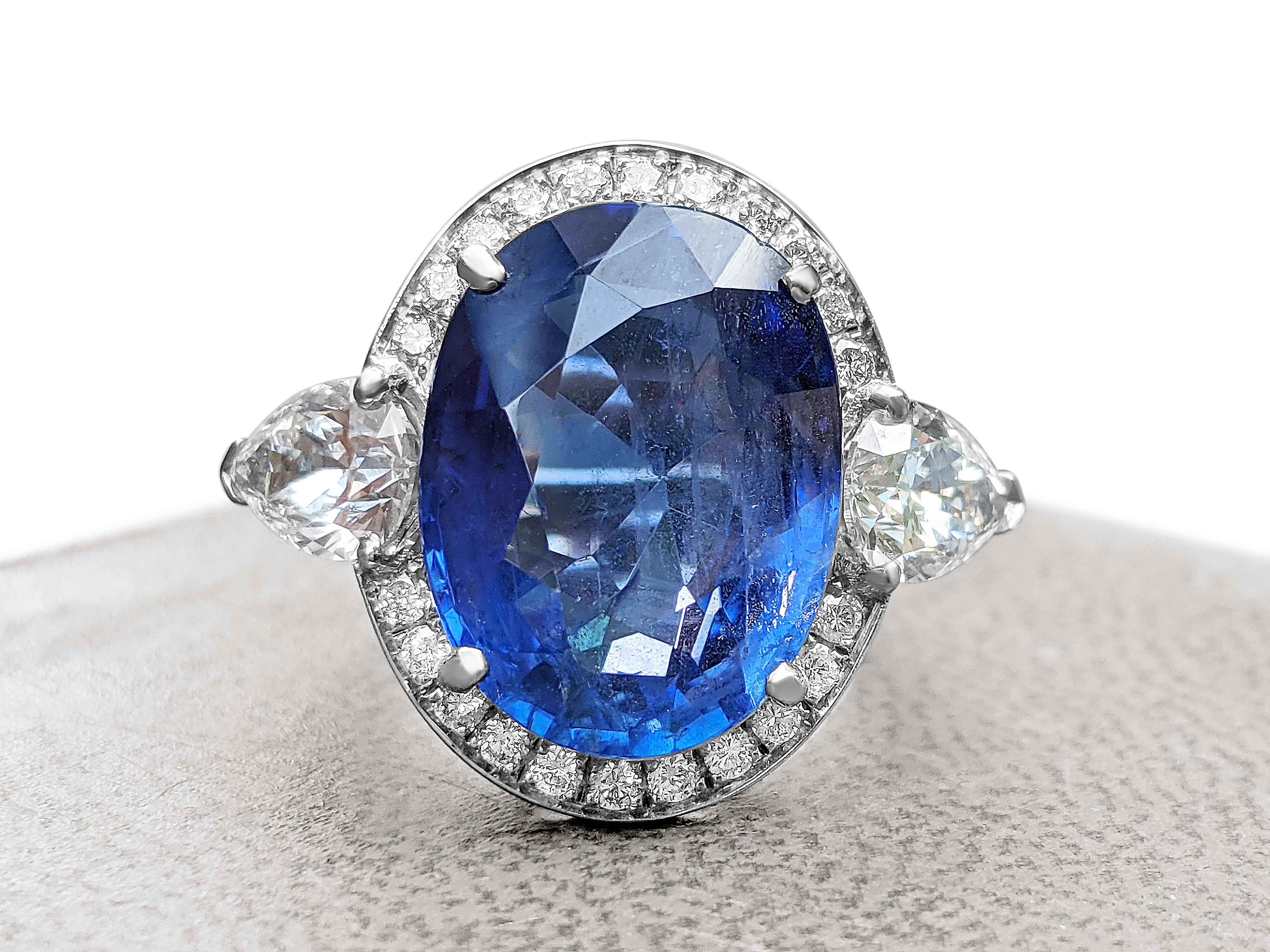 10.09Ct No Heat Burma Sapphire and Pear Diamonds Ring, 18 Kt. White Gold Ring 7