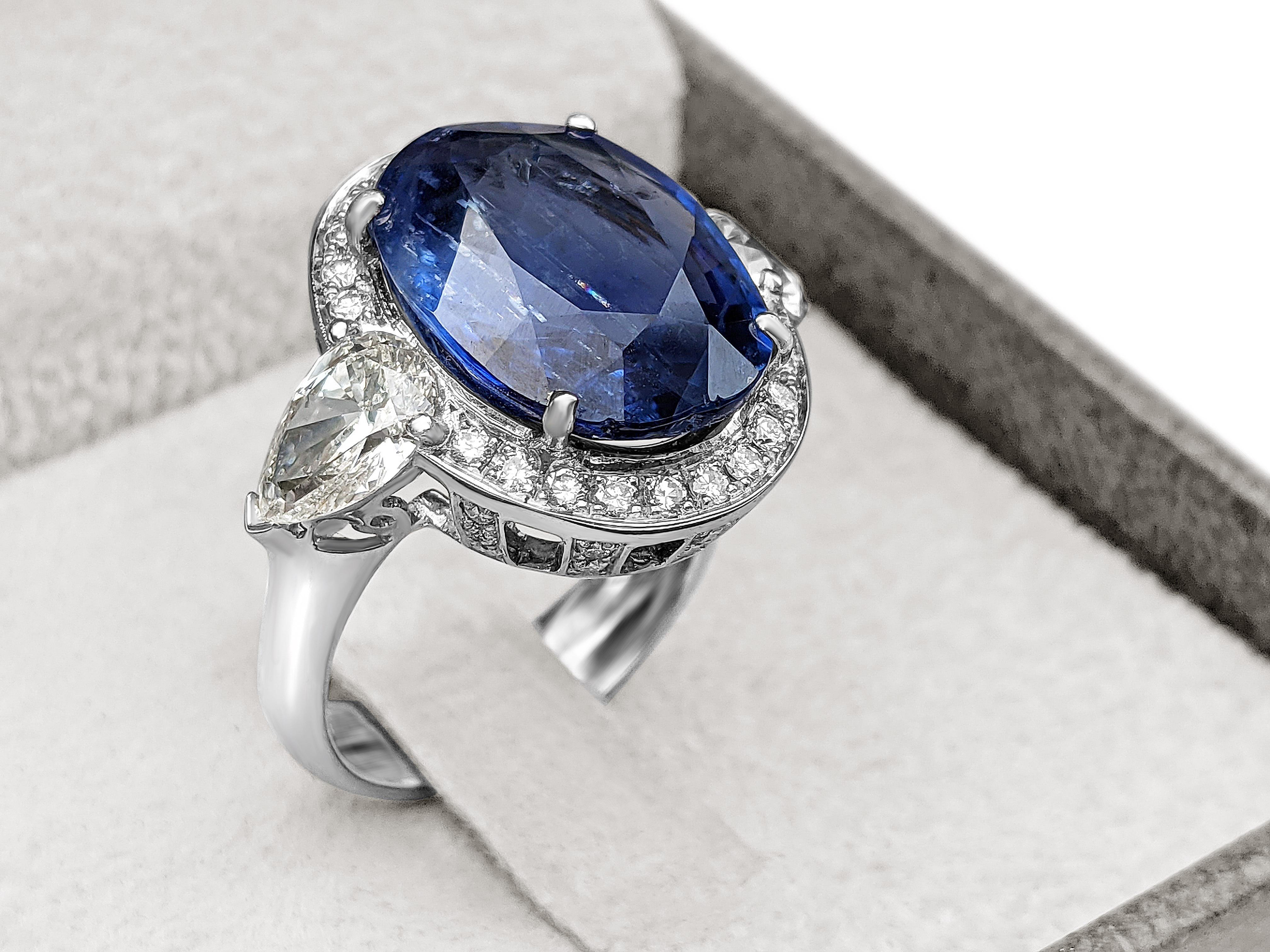 10.09Ct No Heat Burma Sapphire and Pear Diamonds Ring, 18 Kt. White Gold Ring 3