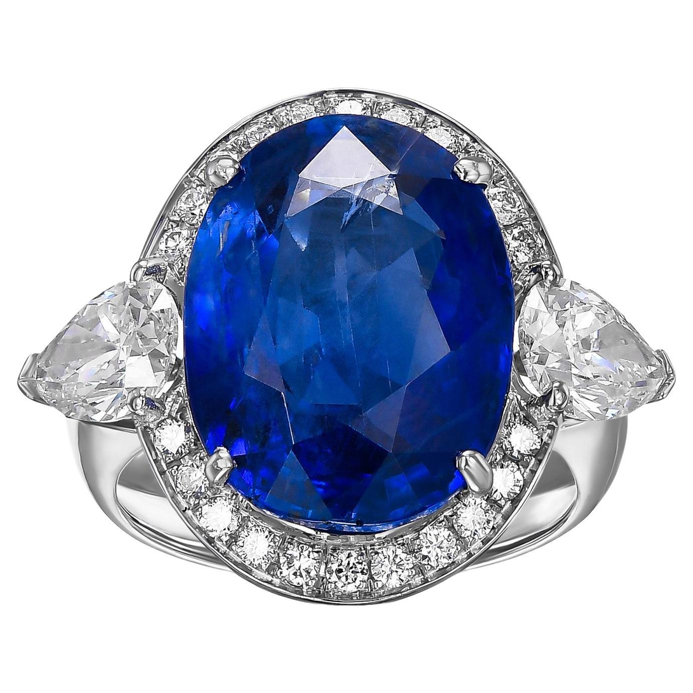 10.09Ct No Heat Burma Sapphire and Pear Diamonds Ring, 18 Kt. White Gold Ring