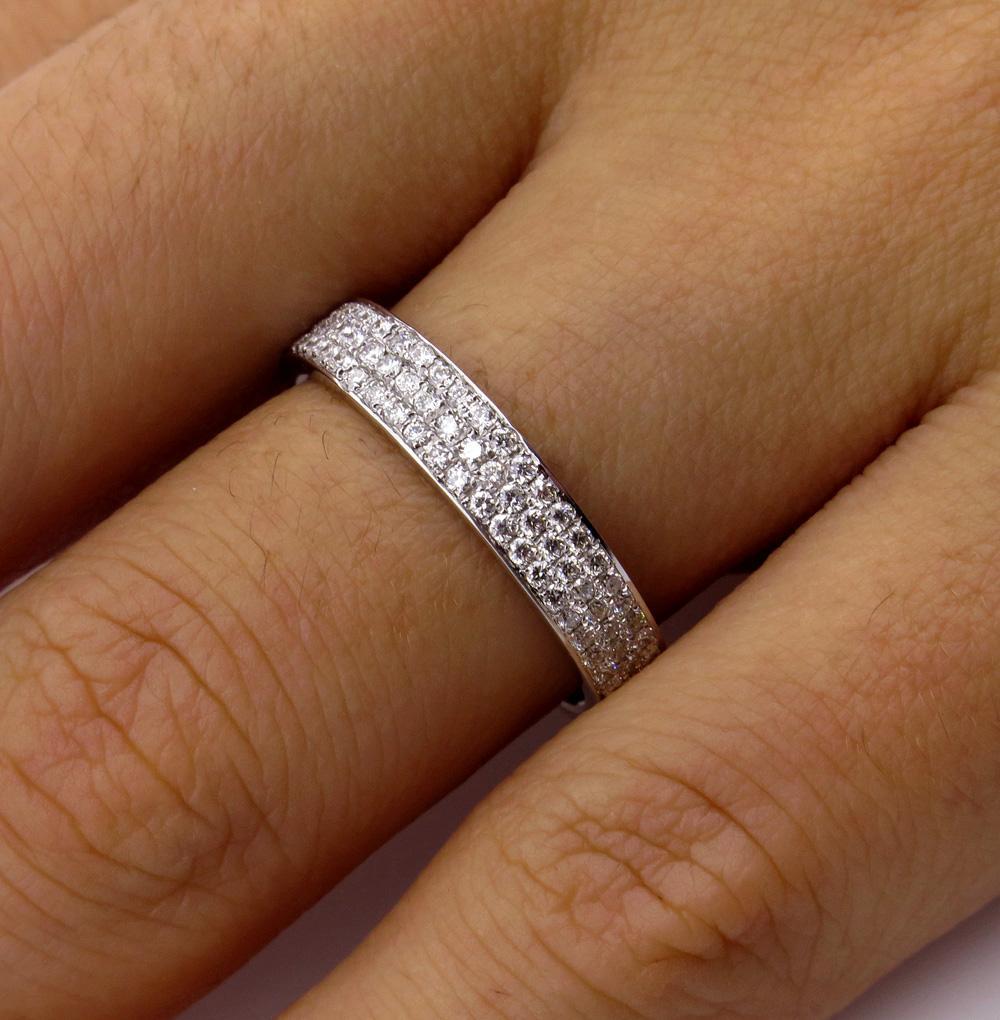 1.00ct 3 Row Pave Diamond 1/2 Way Wedding Anniversary 18k White Gold Band Ring  For Sale 5