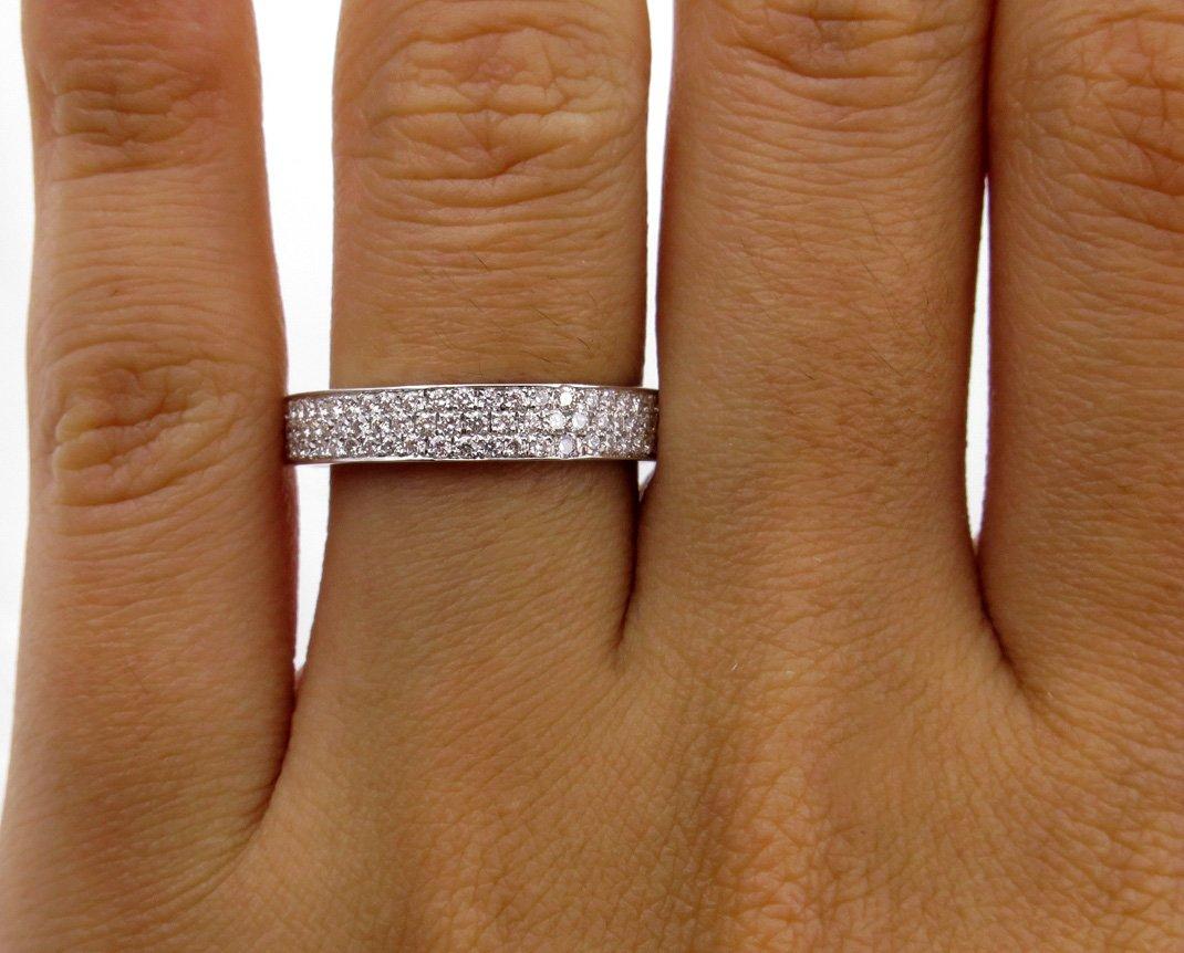 1.00ct 3 Row Pave Diamond 1/2 Way Wedding Anniversary 18k White Gold Band Ring  For Sale 9