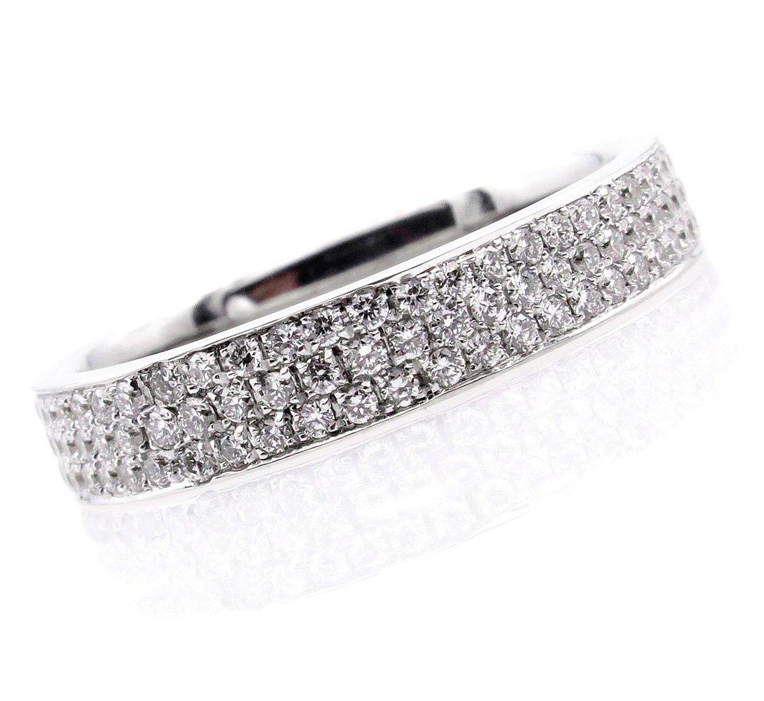 Round Cut 1.00ct 3 Row Pave Diamond 1/2 Way Wedding Anniversary 18k White Gold Band Ring  For Sale