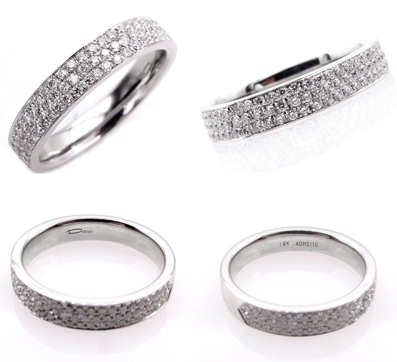 1.00ct 3 Row Pave Diamond 1/2 Way Wedding Anniversary 18k White Gold Band Ring In Good Condition In New York, NY