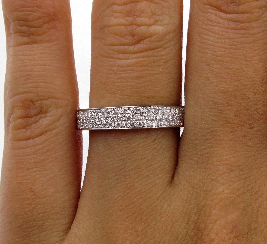 1.00ct 3 Row Pave Diamond 1/2 Way Wedding Anniversary 18k White Gold Band Ring  For Sale 3