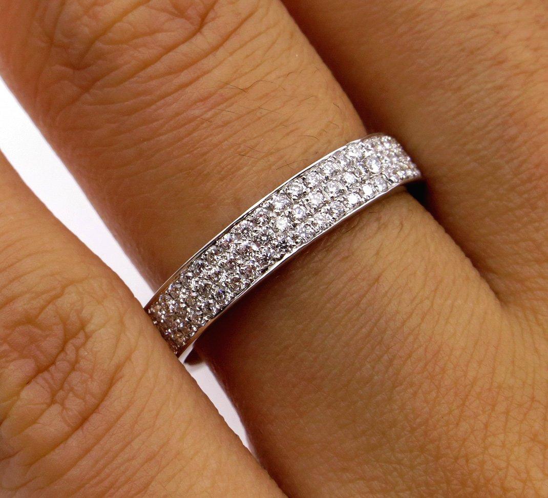 1.00ct 3 Row Pave Diamond 1/2 Way Wedding Anniversary 18k White Gold Band Ring  For Sale 4