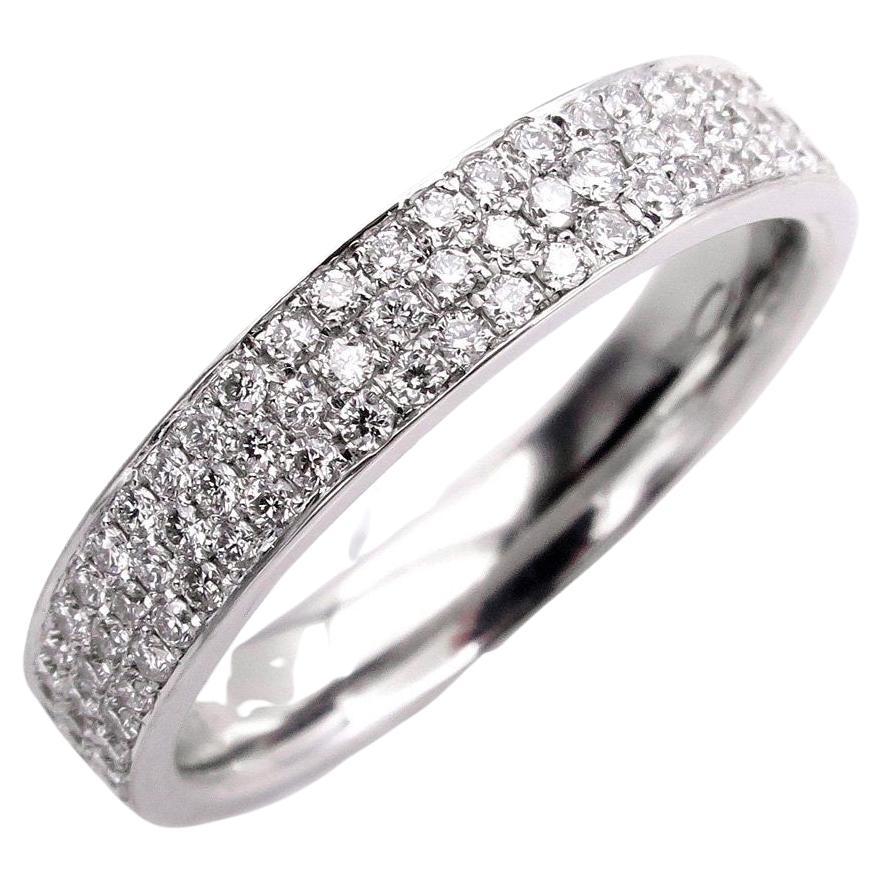 1.00ct 3 Row Pave Diamond 1/2 Way Wedding Anniversary 18k White Gold Band Ring  For Sale