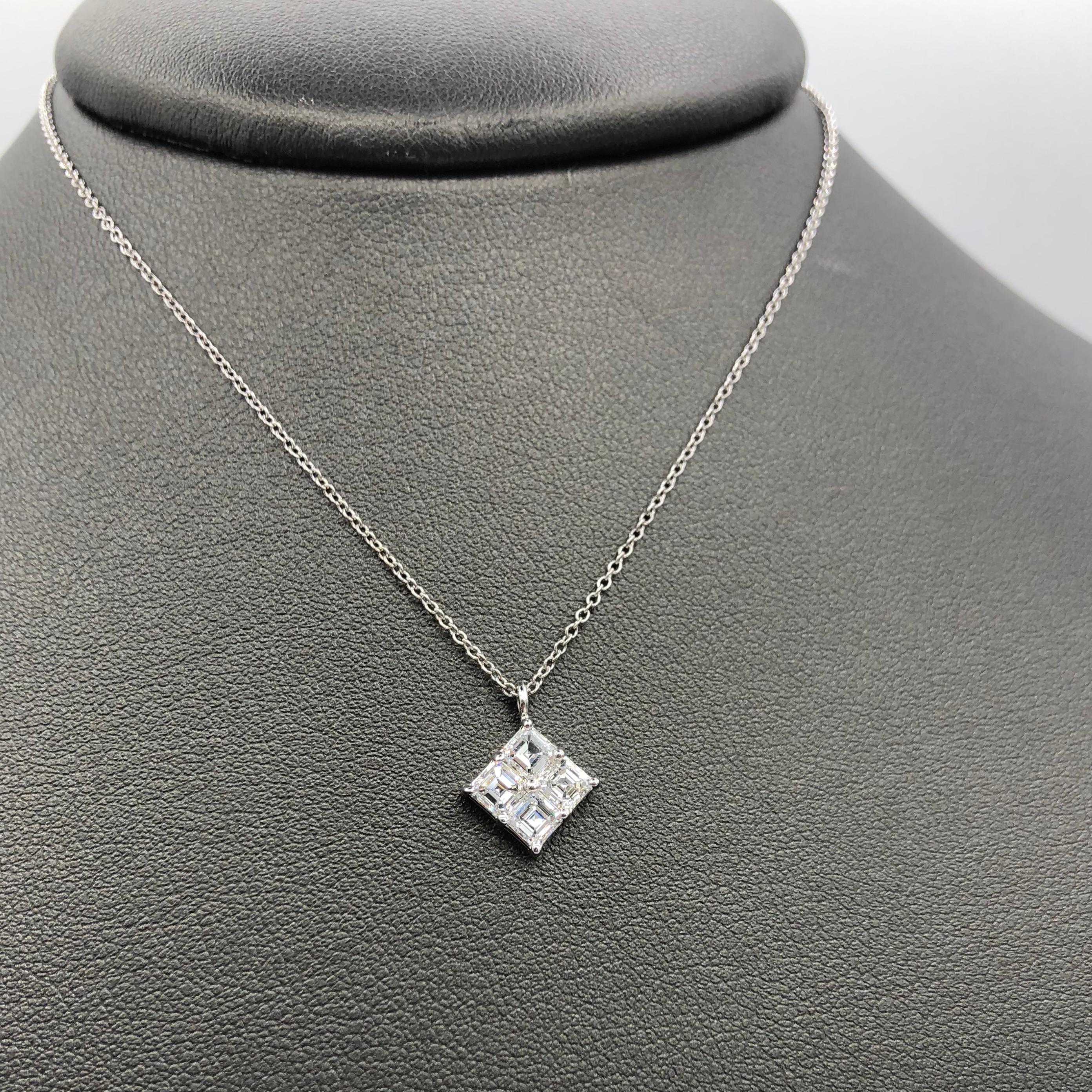 Beautiful Asscher Cut diamond cluster pendant 1.00ct total weight of FG color VS1 diamonds on an  18kt white gold with 16