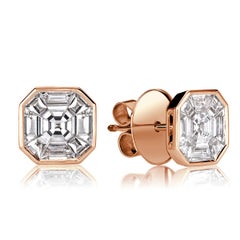 1.00ct Asscher Cut Mosaic Diamond Stud Earrings in 18K Rose Gold