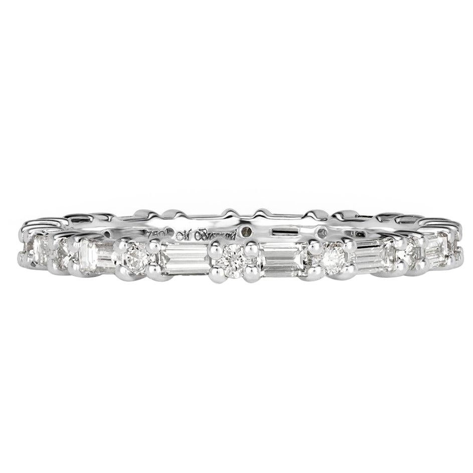 1.00ct Baguette Cut and Round Brilliant Cut Diamond Eternity Band in 18k White