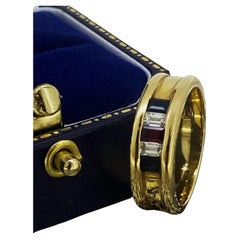 1.00ct Baguette Cut Multi Gem (Diamonds, Sapphires, Ruby) 18K Yellow Gold Ring