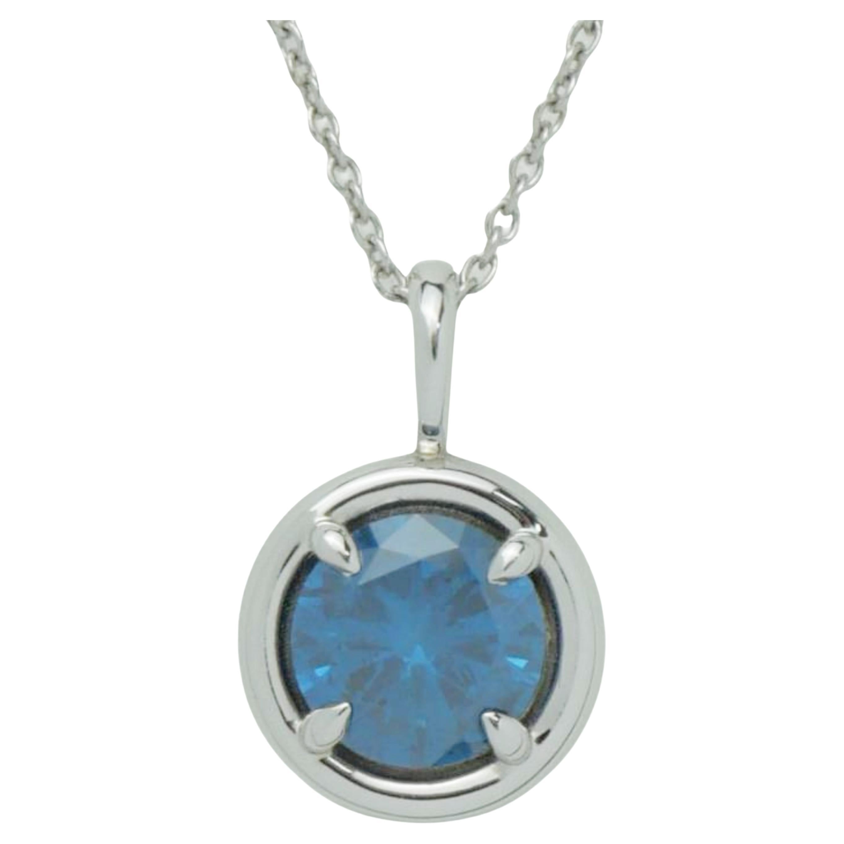 1.00ct Blue Diamond Pendant in 14K White Gold
