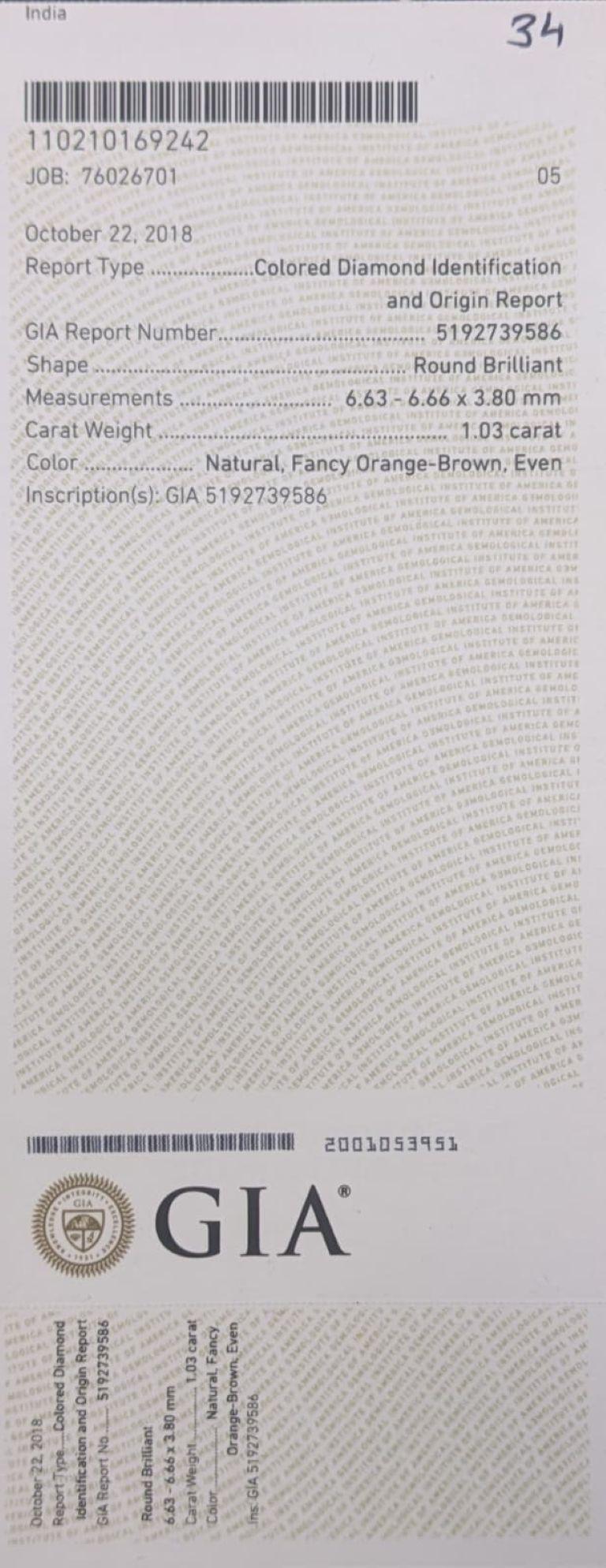 Taglio brillante Ciondolo con diamante marrone da 1,00ct in oro bianco 14K - purezza SI con certificazione del colore GIA in vendita