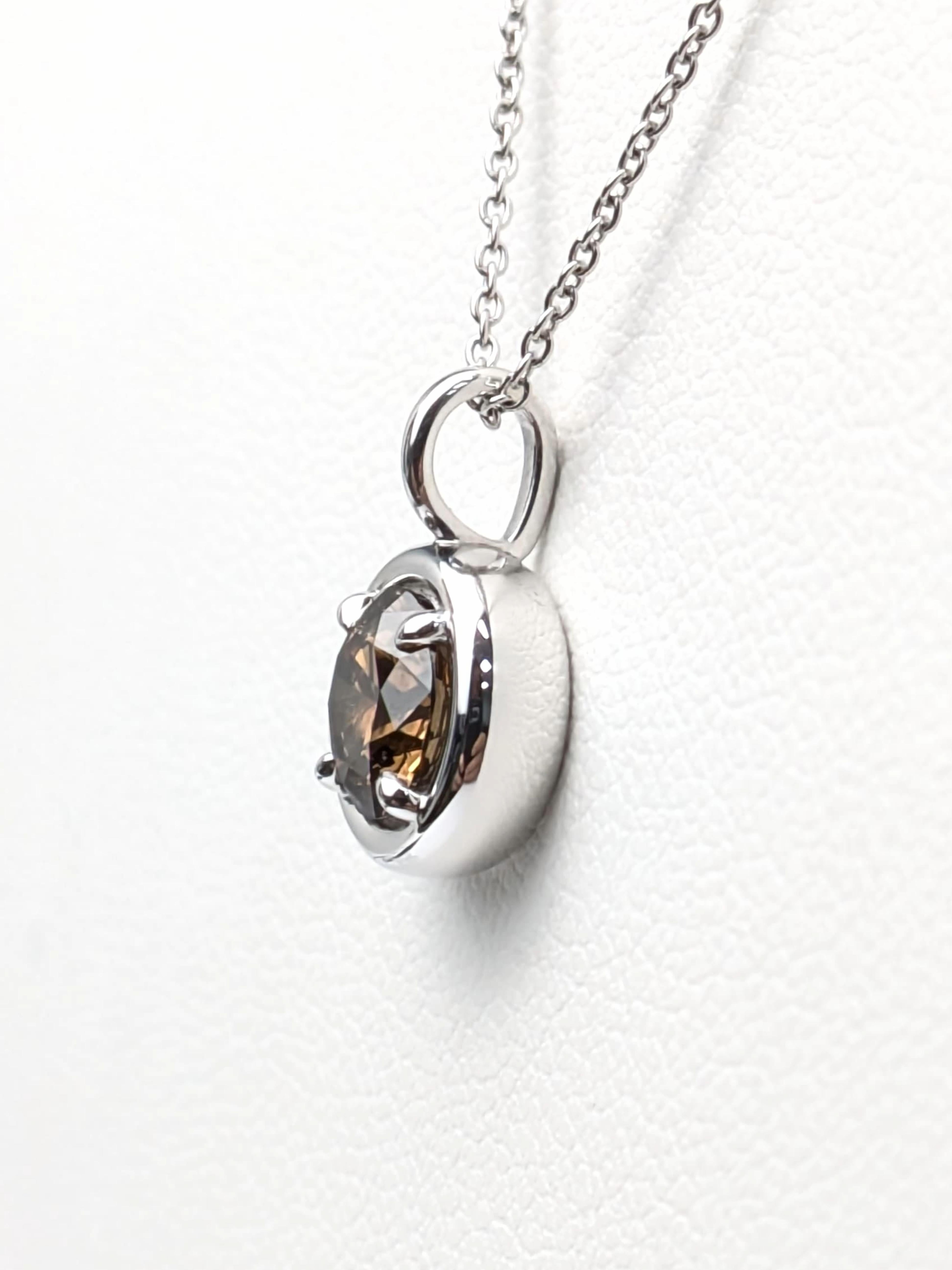 da uomo o donna Ciondolo con diamante marrone da 1,00ct in oro bianco 14K - purezza SI con certificazione del colore GIA in vendita