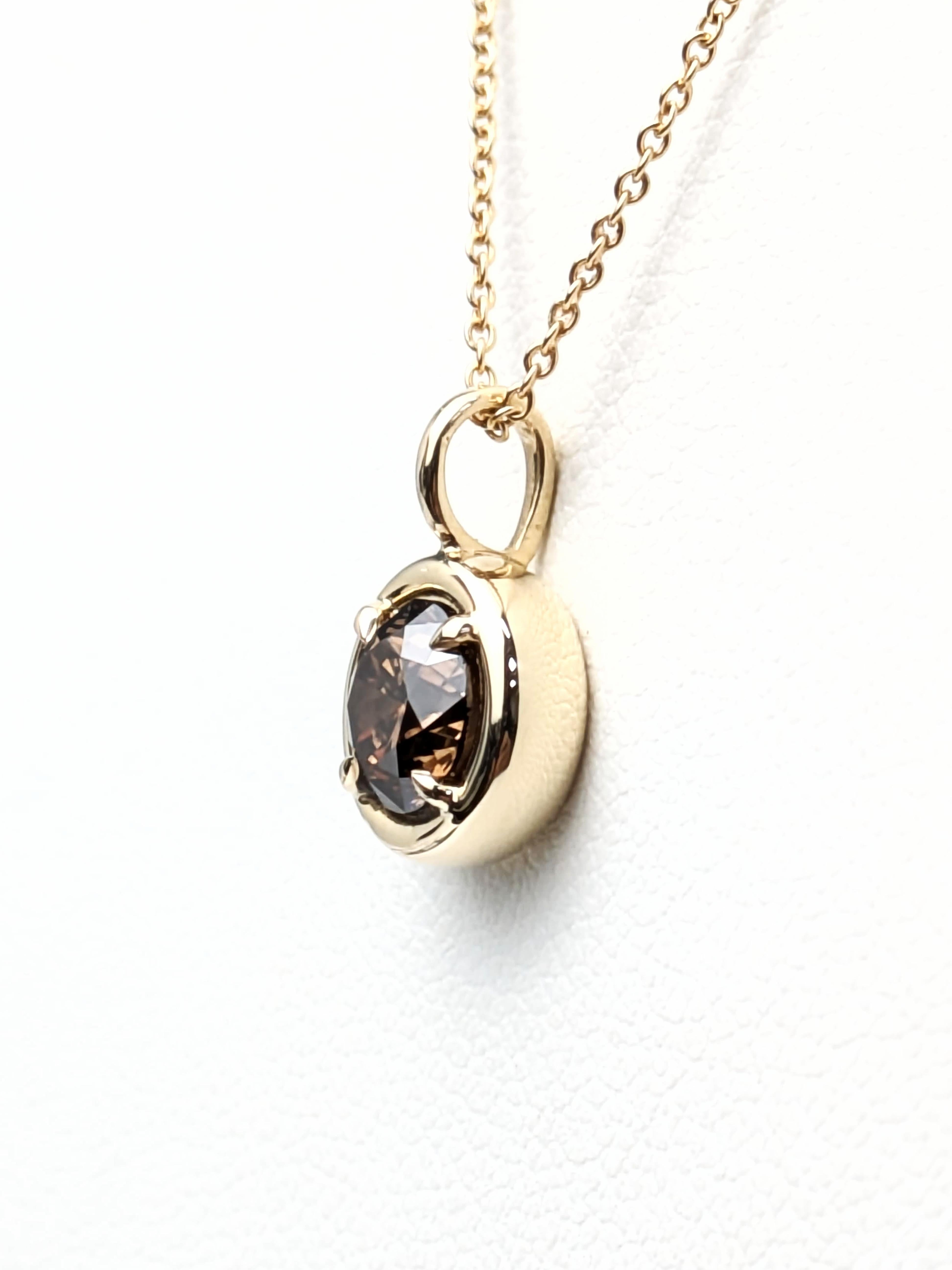 da uomo o donna Ciondolo con diamante marrone da 1,00 carati in oro giallo 14K - purezza SI con certificazione del colore GIA in vendita