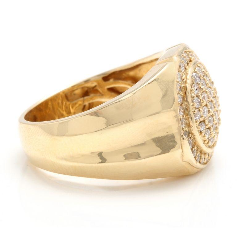Round Cut 1.00 Carat Natural Diamond 14 Karat Solid Yellow Gold Men's Ring For Sale