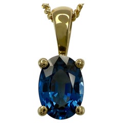 1.00ct Cornflower Blue Ceylon Sapphire 18k Yellow Gold Oval Solitaire Pendant