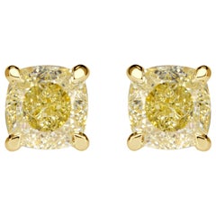 1.00ct Cushion Cut Fancy Yellow Stud Earrings