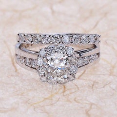 1.00ct Cushion Cut Moissanite Bridal Ring Set in 14K White Gold