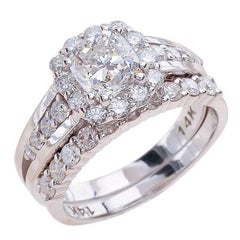 1.00ct Cushion Cut Moissanite Bridal Ring Set in 14K White Gold