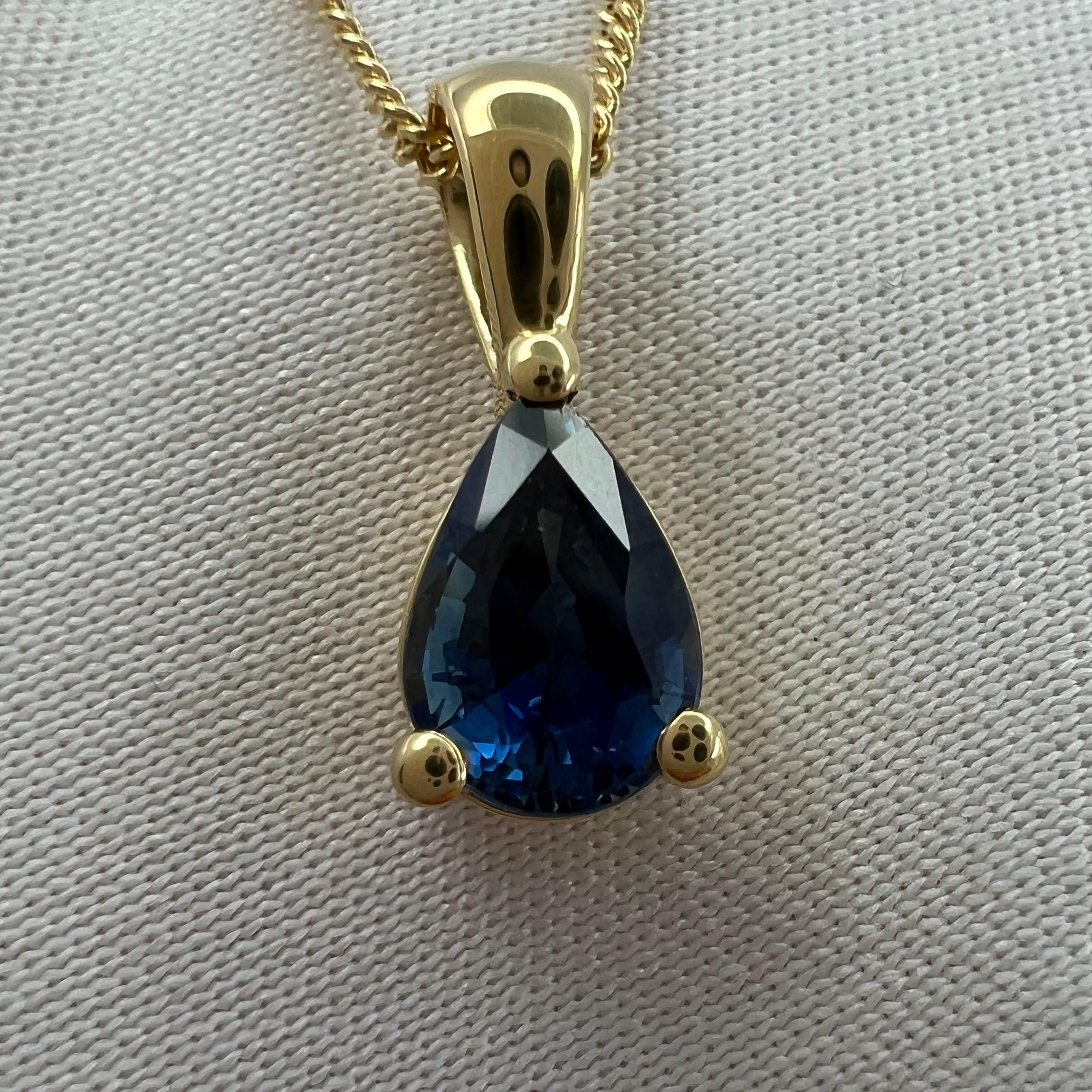 da uomo o donna Ciondolo solitario con taglio a goccia e pera in oro giallo 18k con zaffiro blu profondo da 1,00 ct. in vendita