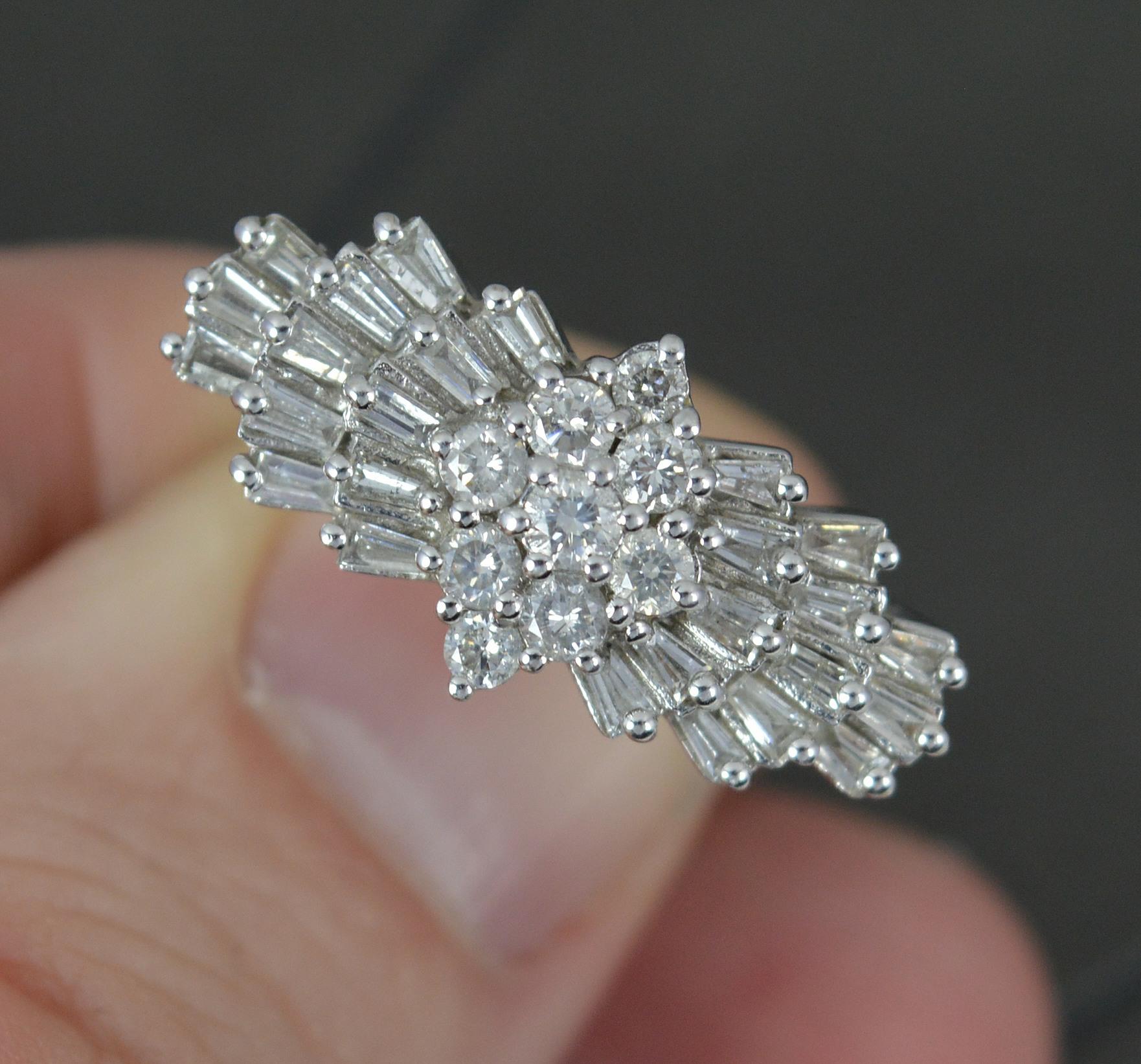 1.00ct Diamond 14 Carat White Gold Cluster Ring For Sale 2