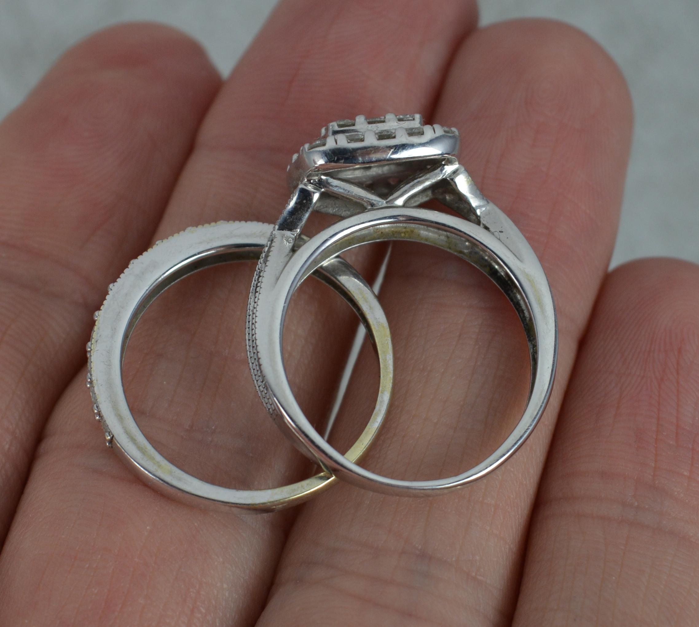 Round Cut 1.00ct Diamond 9ct White Gold Bridal Set Engagement & Eternity Ring