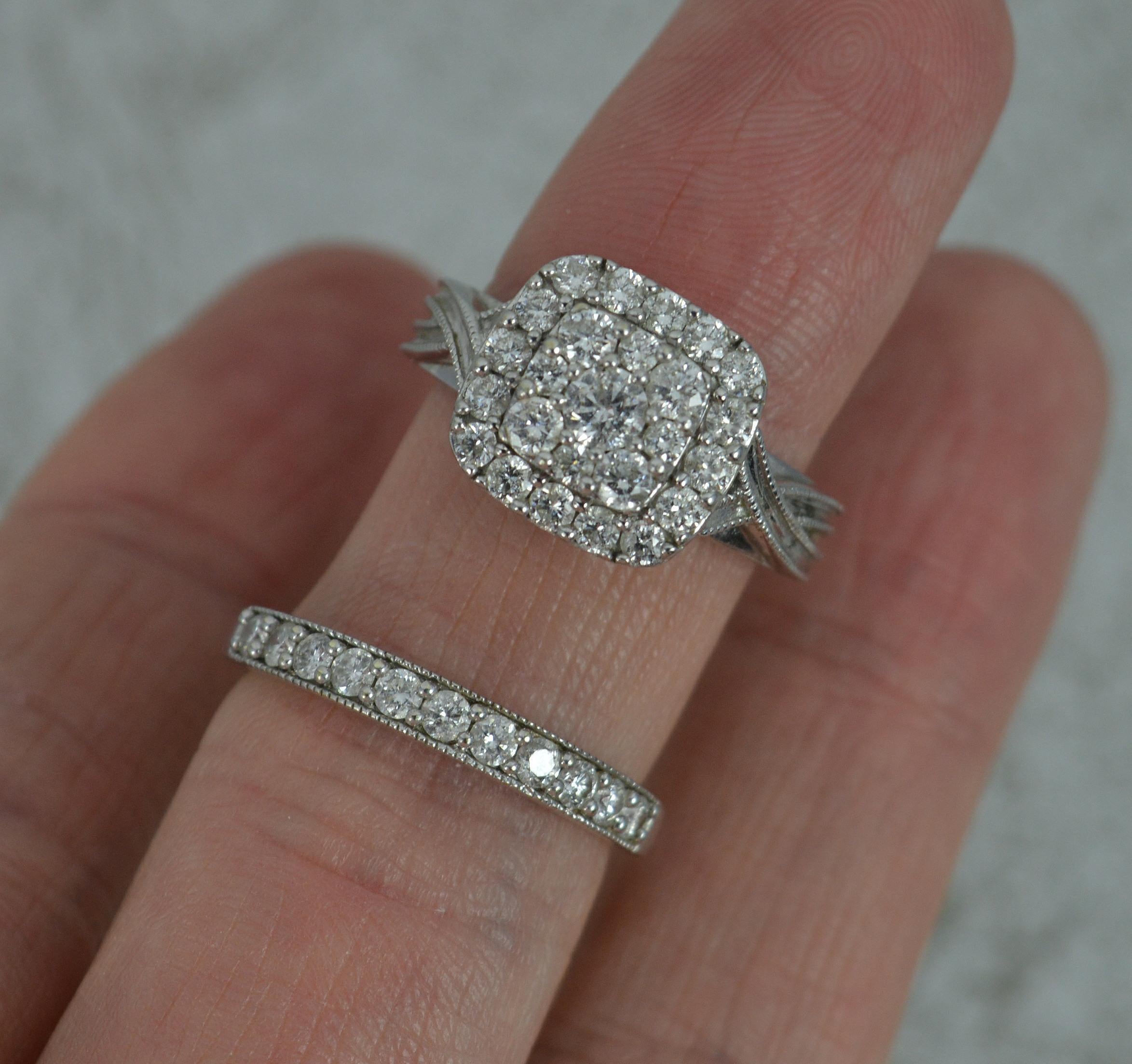 1.00ct Diamond 9ct White Gold Bridal Set Engagement & Eternity Ring In Excellent Condition In St Helens, GB