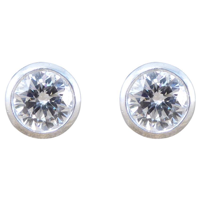 1.00ct Diamond Bezel Set Stud Earrings with Screw Backs in 18ct White Gold