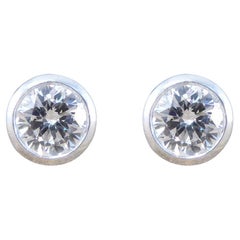Used 1.00ct Diamond Bezel Set Stud Earrings with Screw Backs in 18ct White Gold