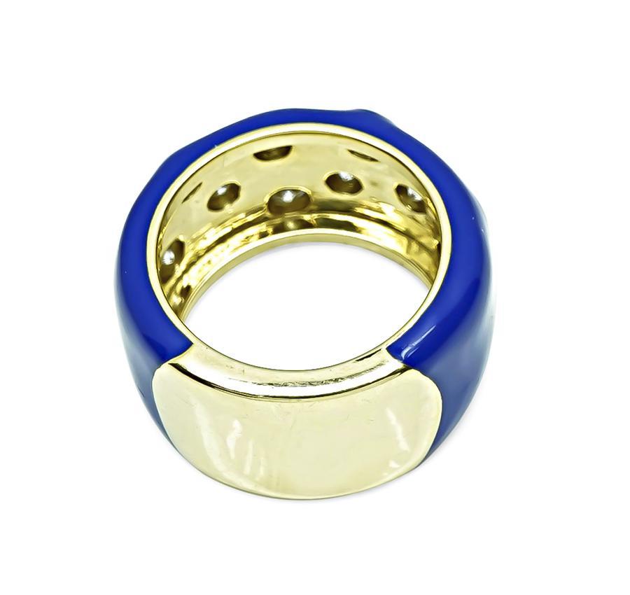 1.00ct Diamond Enamel Gold Ring In Good Condition For Sale In New York, NY