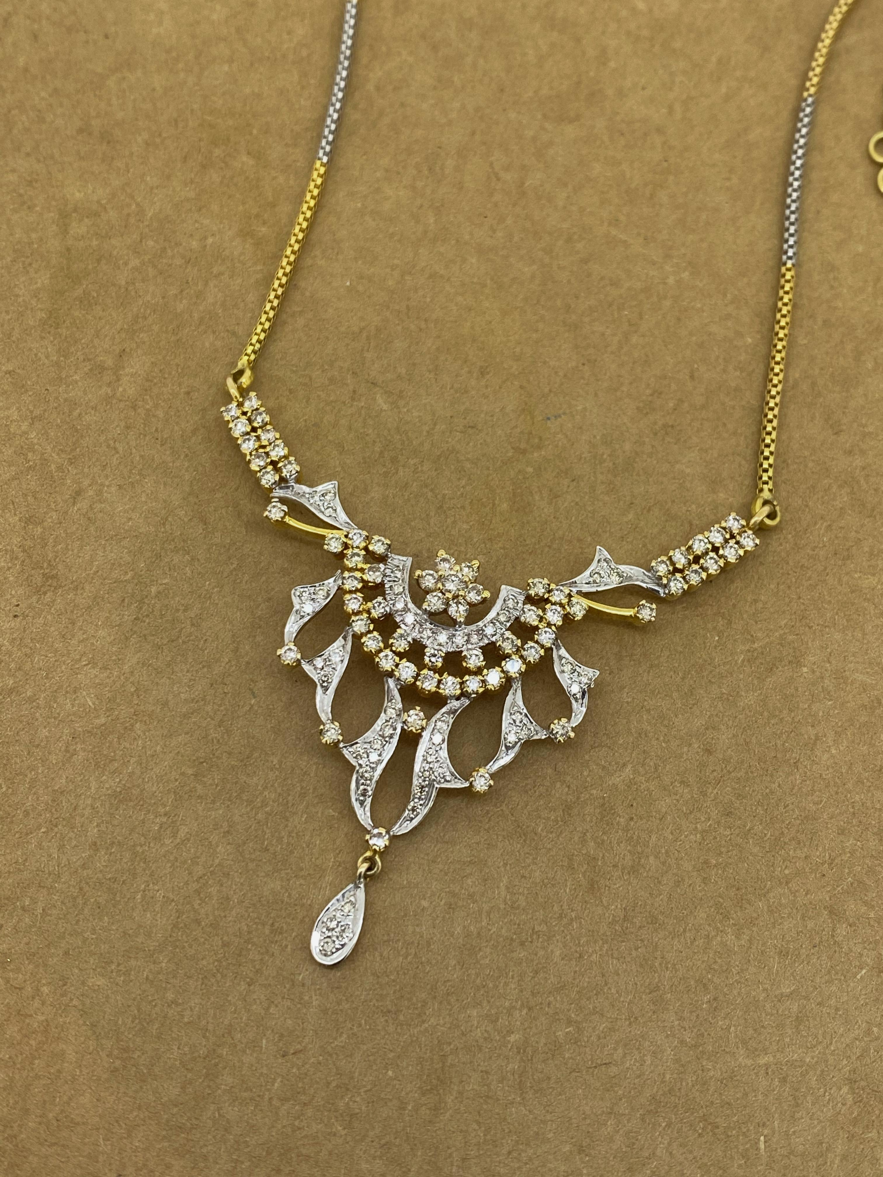 1,00 Karat Diamant (Licht-Champagner) Halskette aus 18 Karat zweifarbigem Weiß- und Gelbgold Damen
