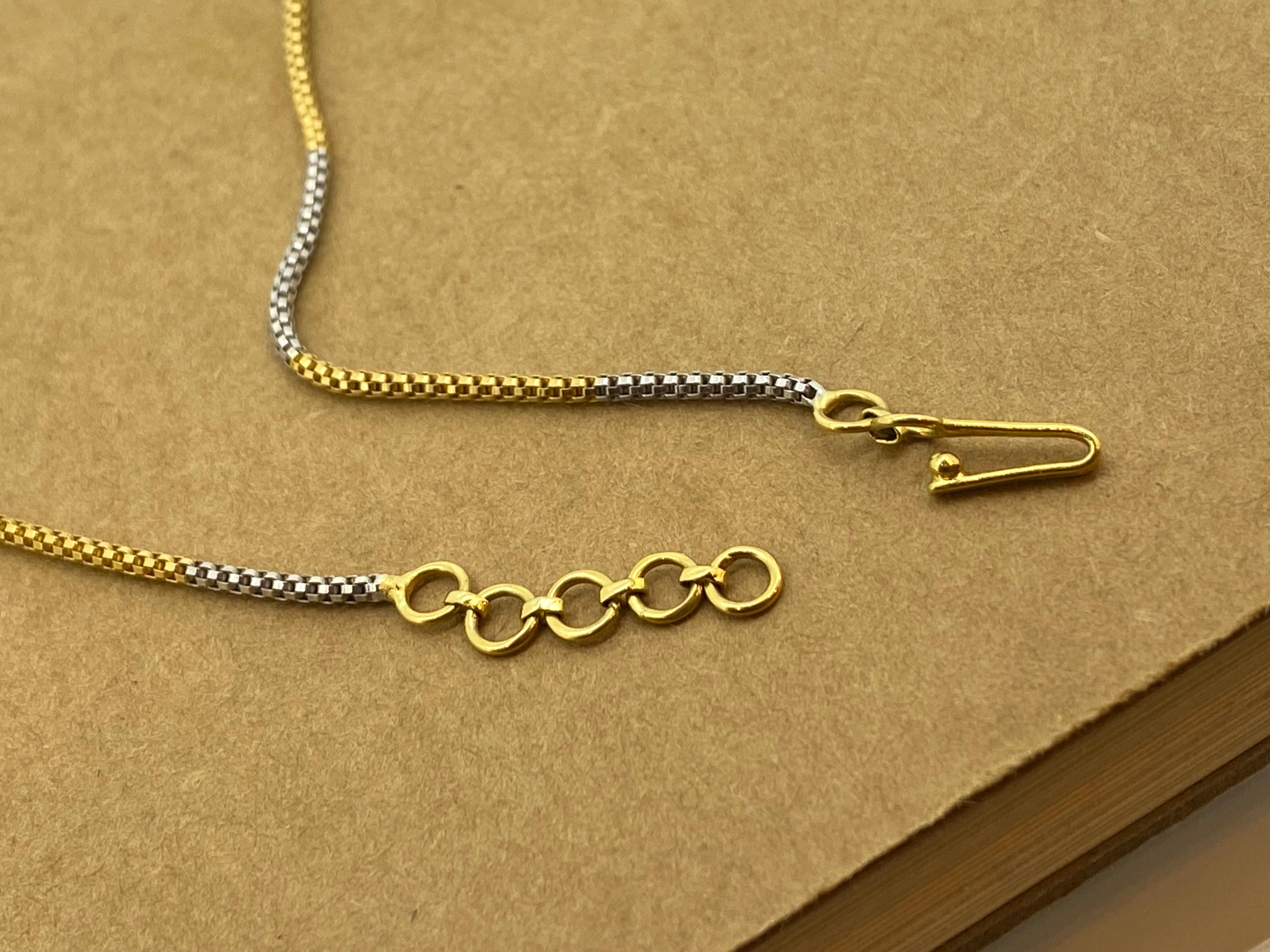 1,00 Karat Diamant (Licht-Champagner) Halskette aus 18 Karat zweifarbigem Weiß- und Gelbgold 3