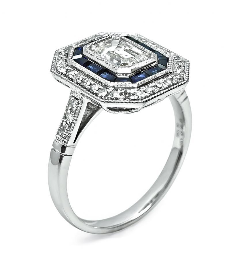 1.00ct Diamond Sapphire Engagement Ring Corte esmeralda en venta