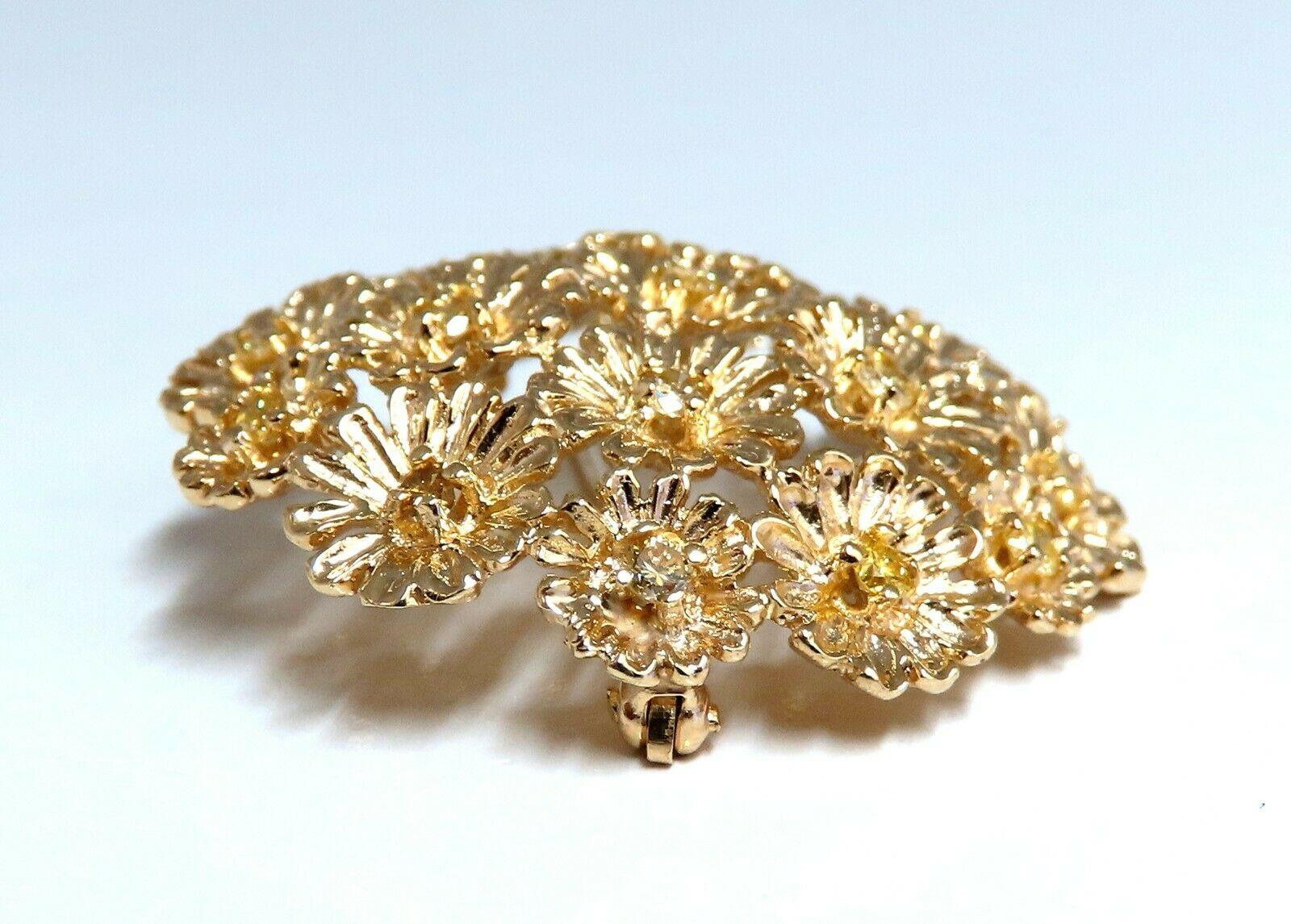 1.00ct. diamonds dandelion brooch pin.

Rounds, Full cut Brilliant.

Fancy Yellow colors, Si-1  clarity.

14kt yellow gold 

10.7 grams.

Overall: 1.35 inch

Excellent made 