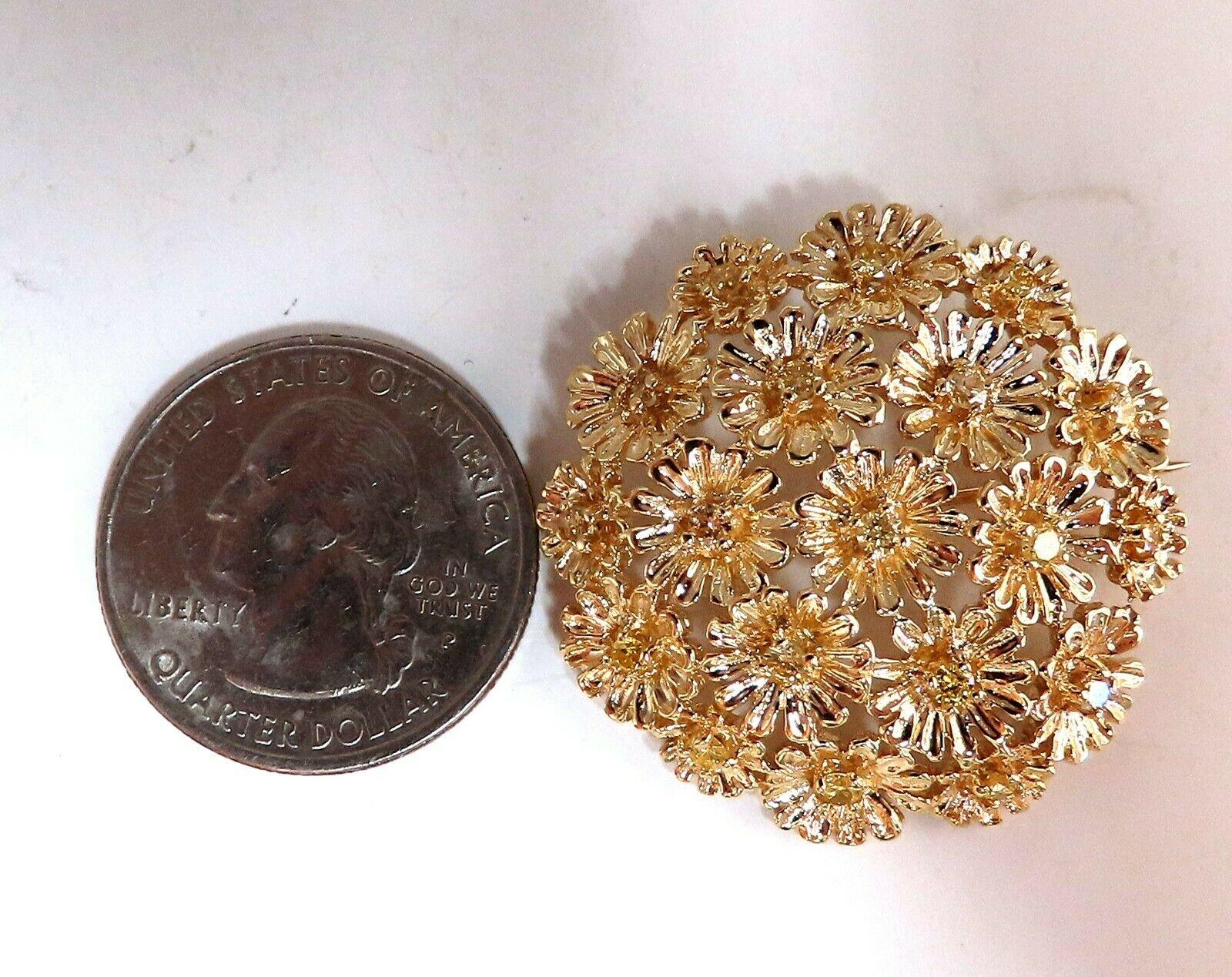 Round Cut 1.00 Carat Diamonds Dandelion Cluster Bundle Brooch Pendant 14 Karat