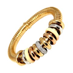 1.00ct Diamonds Ladies Accordion Bangle Bracelet 18 Karat Rolling Rings Float*