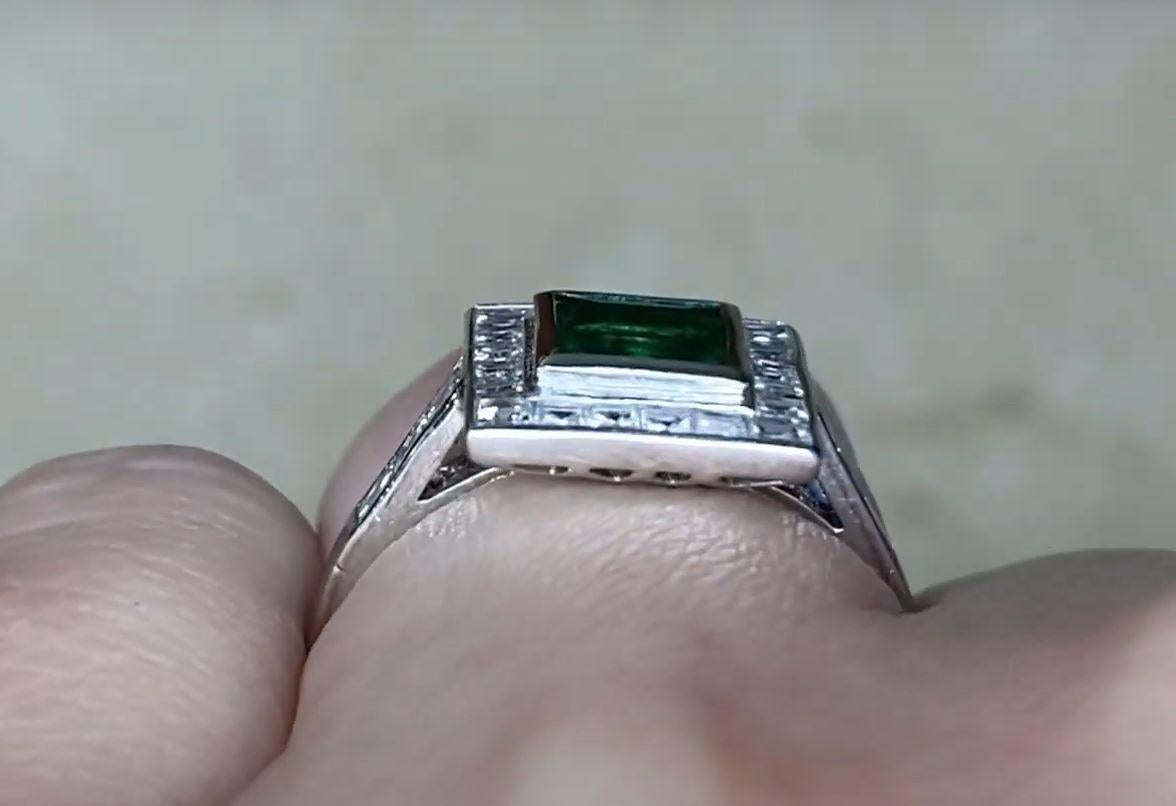 1.00ct Emerald Cut Emerald Engagement Ring, Diamond Halo, 18k Yellow Gold For Sale 2
