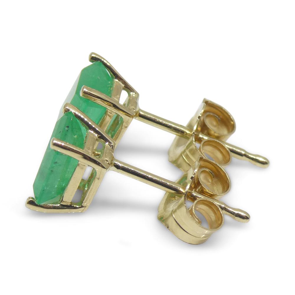 1.00ct Emerald Cut Green Emerald Stud Earrings set in 14k Yellow Gold 5