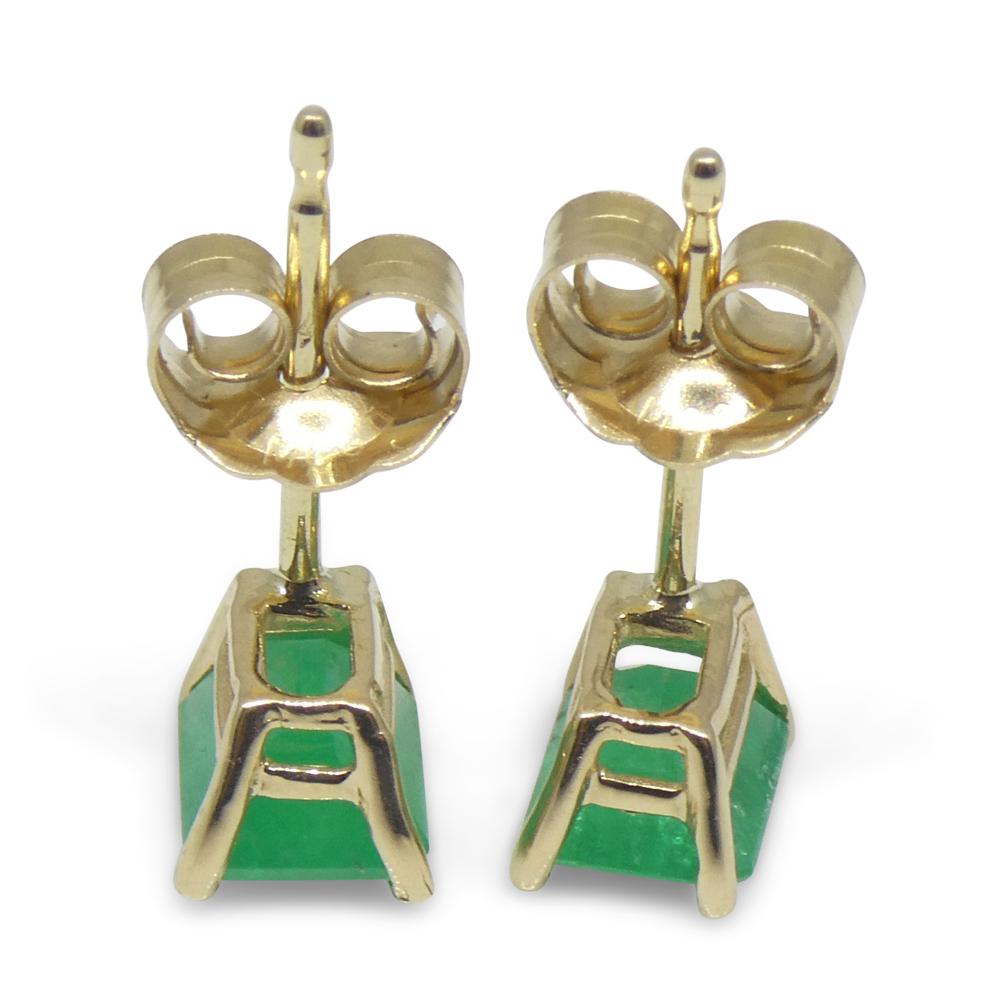 1.00ct Emerald Cut Green Emerald Stud Earrings set in 14k Yellow Gold 7
