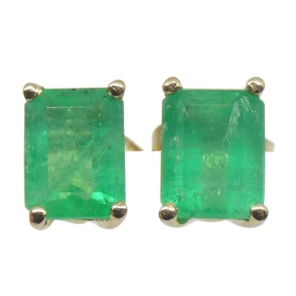 1.00ct Emerald Cut Green Emerald Stud Earrings set in 14k Yellow Gold For Sale 8
