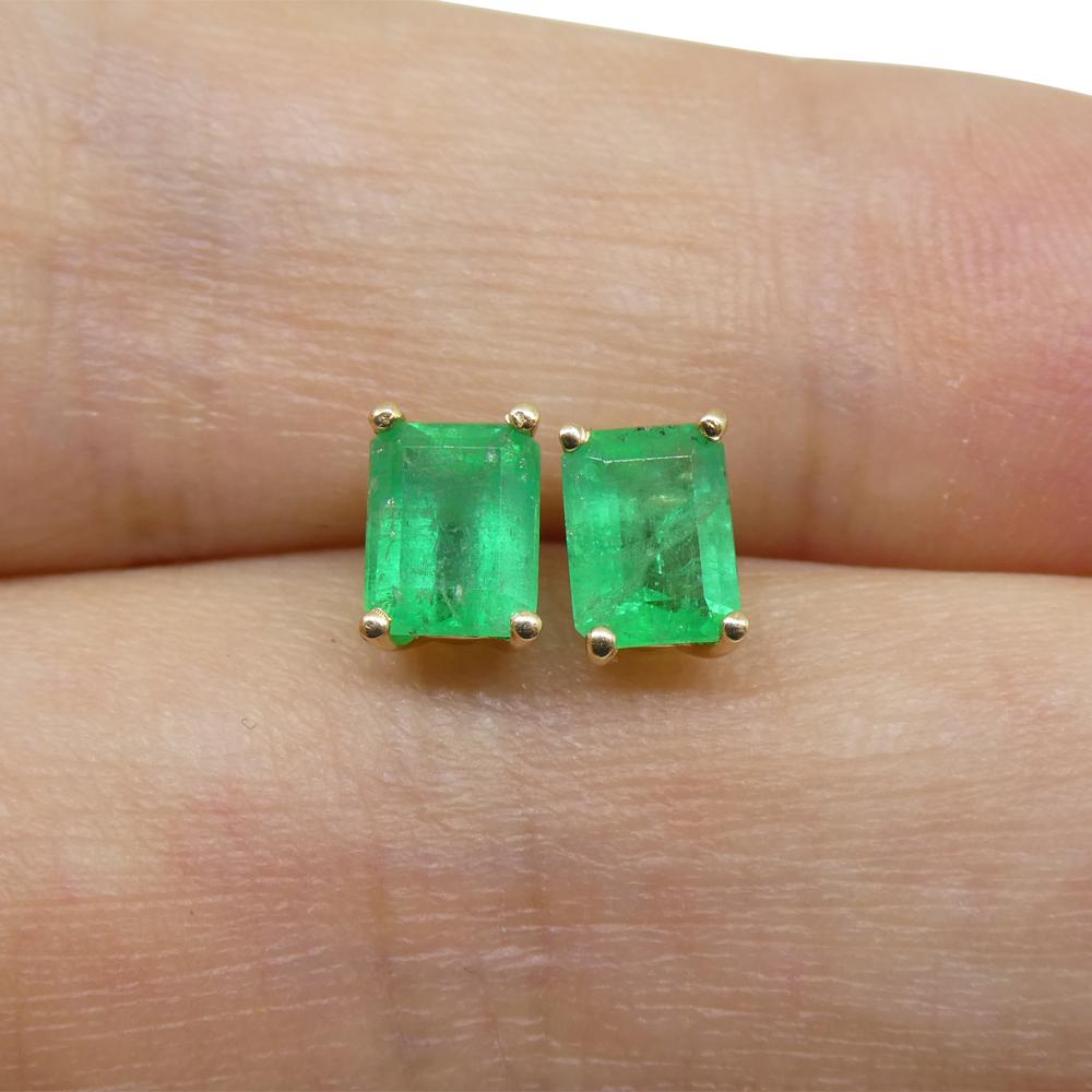 Description:

Stone Type: Emerald
Number of Stones: 2
Weight: 1.00 carats total weight
Measurements: 5.50 x 4.13 mm, 5.53 x 4.27 mm
Shape: Emerald Cut
Cutting Style: Crown: Step Cut
Cutting Style: Pavilion: Step Cut
Transparency:
