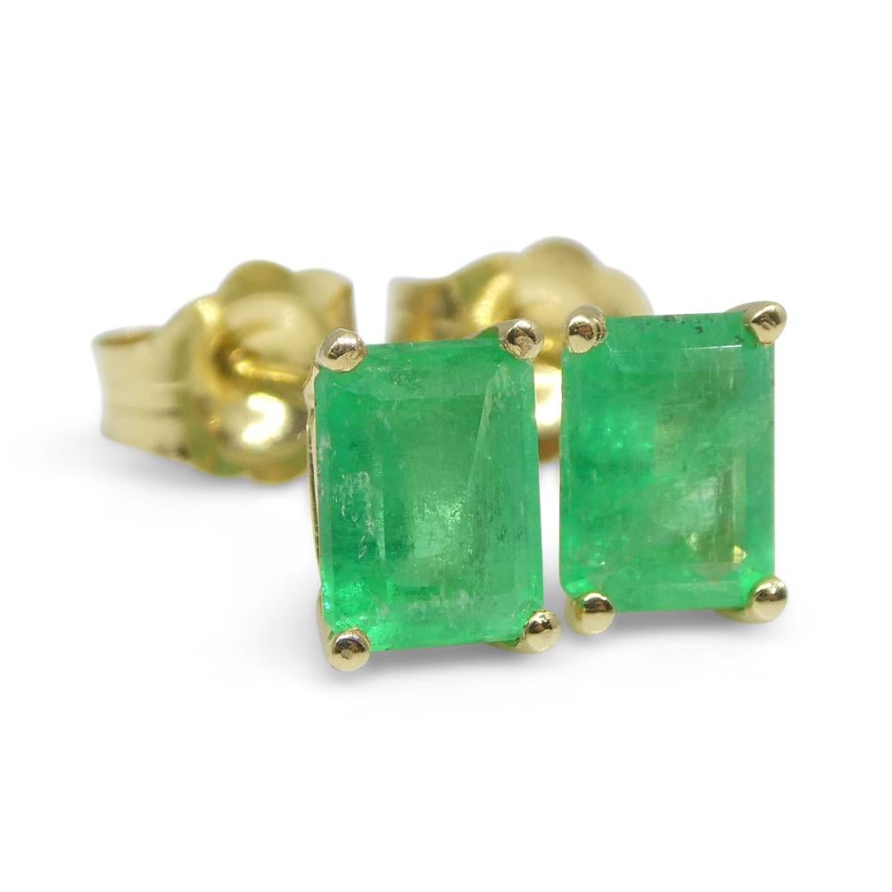 1.00ct Emerald Cut Green Emerald Stud Earrings set in 14k Yellow Gold For Sale 15