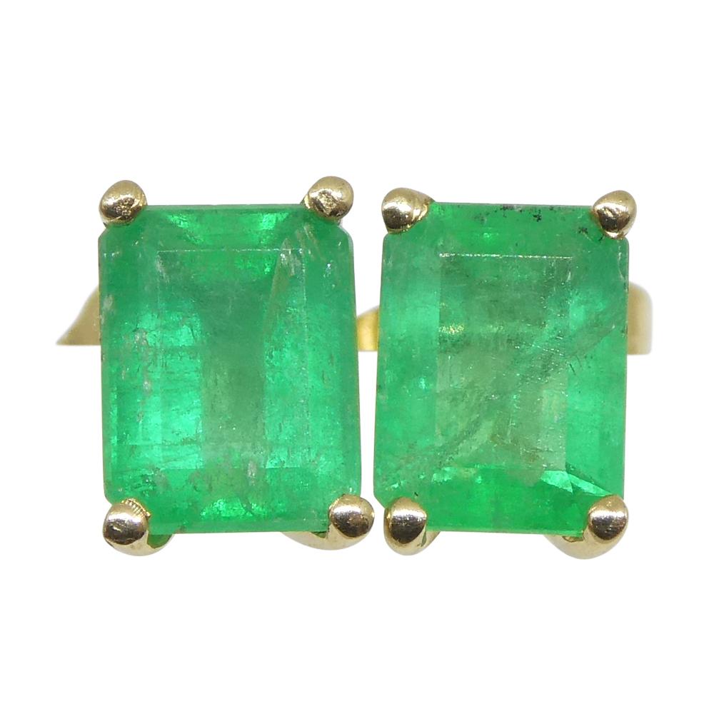 1.00ct Emerald Cut Green Emerald Stud Earrings set in 14k Yellow Gold In New Condition In Toronto, Ontario
