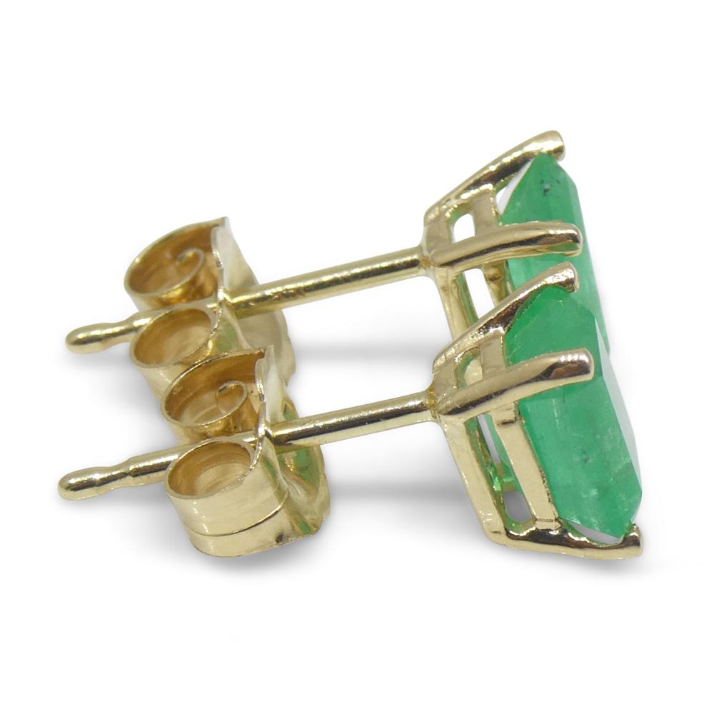 1.00ct Emerald Cut Green Emerald Stud Earrings set in 14k Yellow Gold 3