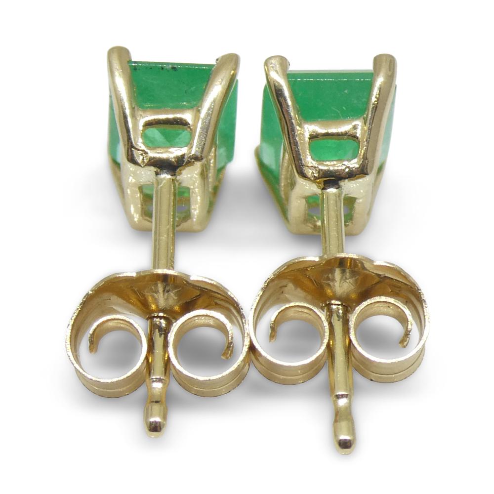 1.00ct Emerald Cut Green Emerald Stud Earrings set in 14k Yellow Gold For Sale 4