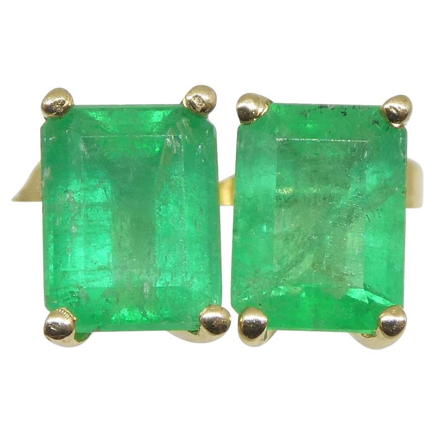1.00ct Emerald Cut Green Emerald Stud Earrings set in 14k Yellow Gold For Sale