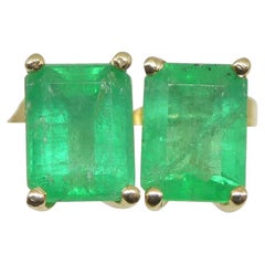 1.00ct Emerald Cut Green Emerald Stud Earrings set in 14k Yellow Gold