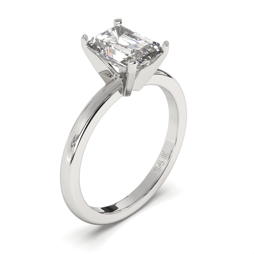 Bague de mariage solitaire taille émeraude GH couleur I1 pureté diamant naturel de 1,00 carat  en vente 2